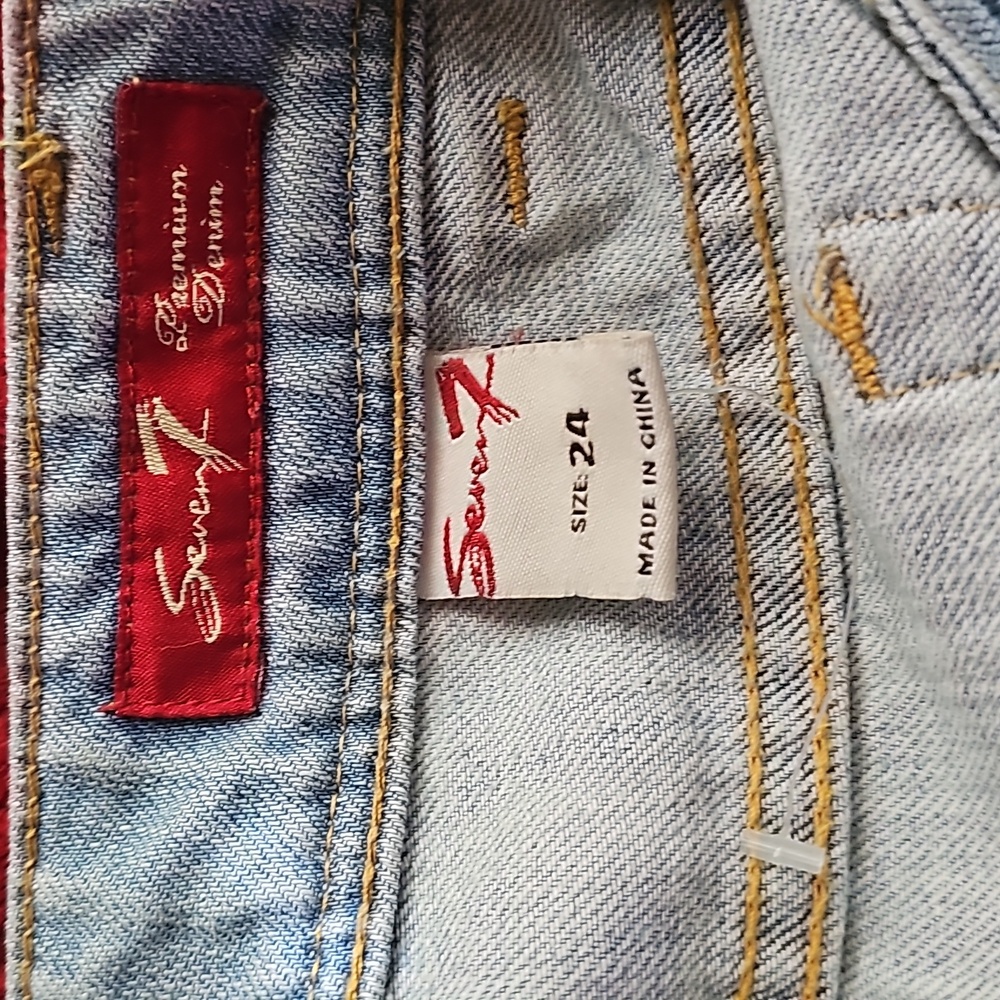 Seven7 Jeans Womens 24  Light Blue Rhinestones Distressed Ripped Wide Leg Denim - Picture 14 of 15